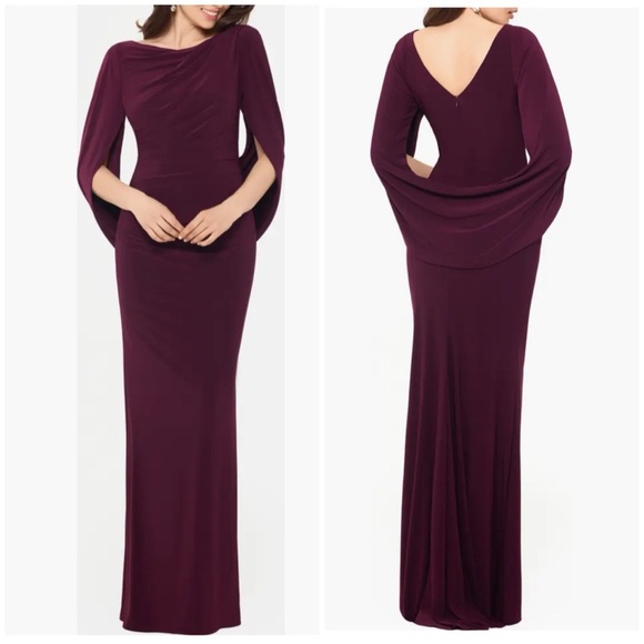 Betsy & Adam Dresses & Skirts - NWT Betsy & Adam Cape Long Sleeve Trumpet Gown Wine Cabernet Purple Sz 10